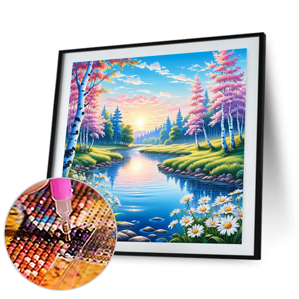 Flowery River - Full Round Drill Diamond Painting 30*30CM