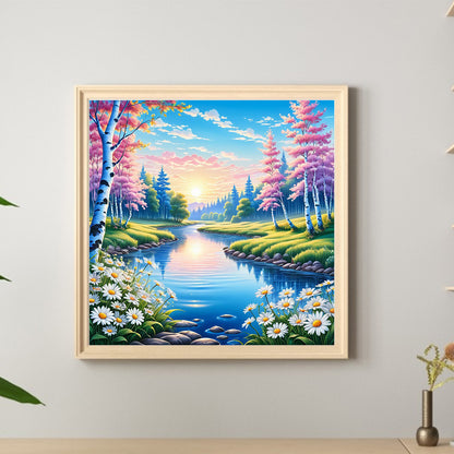 Flowery River - Full Round Drill Diamond Painting 30*30CM