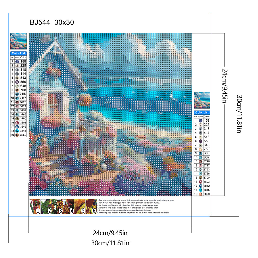 Seaside Sailboat Villa - Full Round Drill Diamond Painting 30*30CM