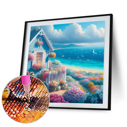 Seaside Sailboat Villa - Full Round Drill Diamond Painting 30*30CM