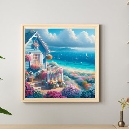 Seaside Sailboat Villa - Full Round Drill Diamond Painting 30*30CM