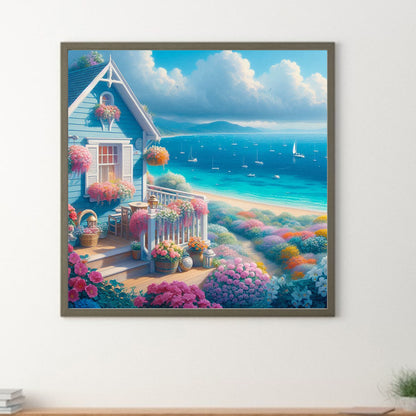 Seaside Sailboat Villa - Full Round Drill Diamond Painting 30*30CM