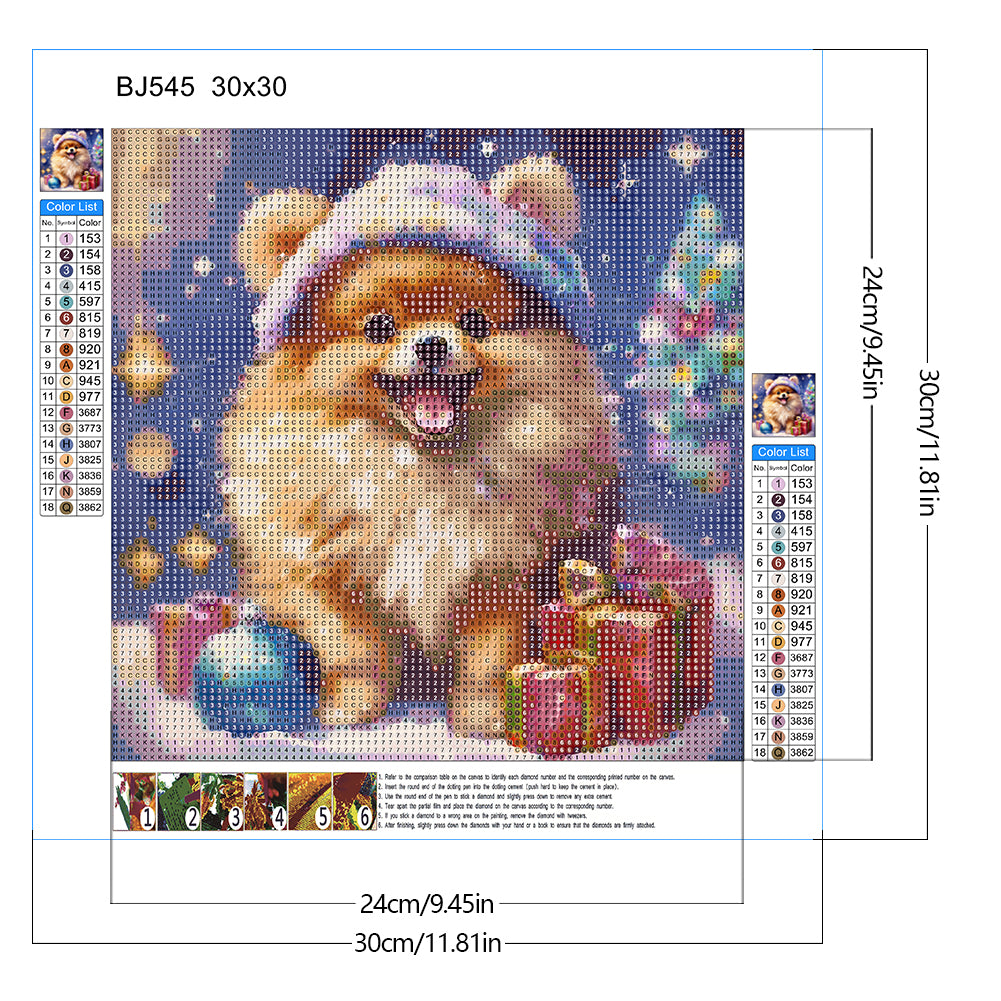 Christmas Pomeranian - Full Round Drill Diamond Painting 30*30CM