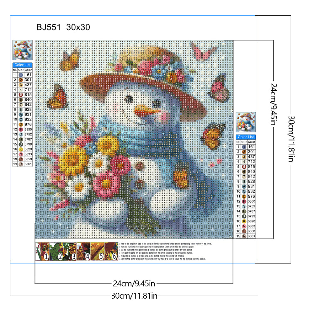 Bouquet Butterfly Snowman - Full Round Drill Diamond Painting 30*30CM