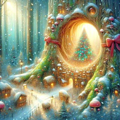 Christmas In The Forest Mini Town - Full Round Drill Diamond Painting 30*30CM