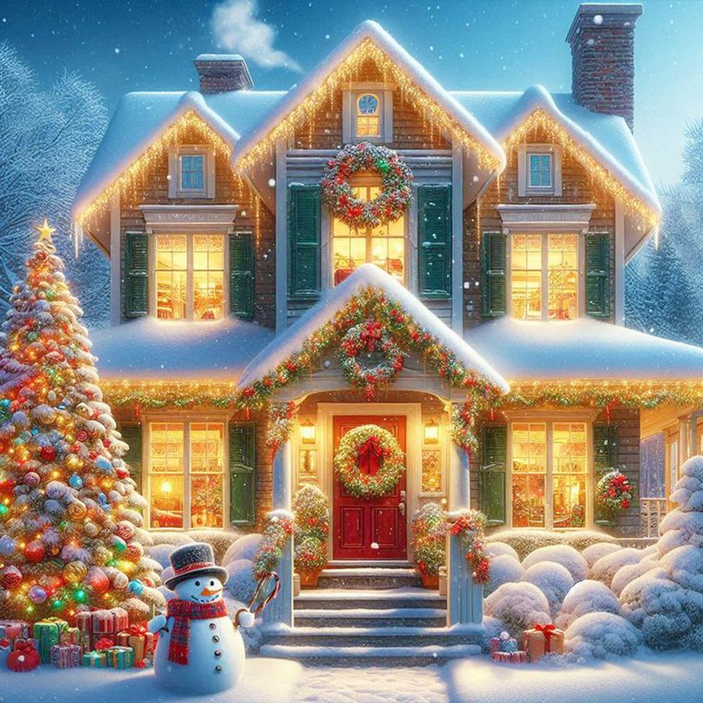 Winter Night Christmas House - Full Round Drill Diamond Painting 30*30CM