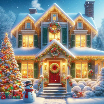 Winter Night Christmas House - Full Round Drill Diamond Painting 30*30CM