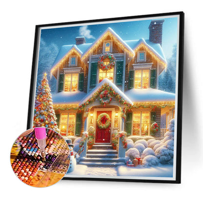 Winter Night Christmas House - Full Round Drill Diamond Painting 30*30CM