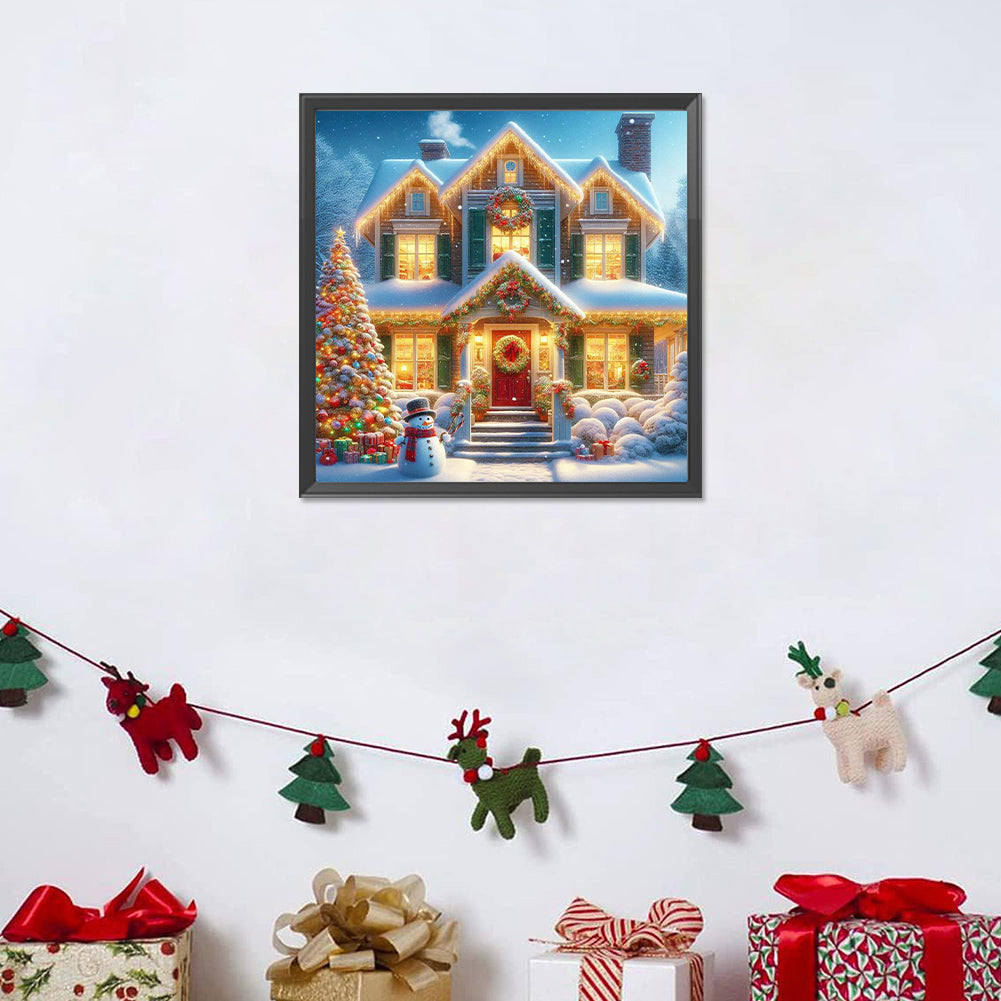 Winter Night Christmas House - Full Round Drill Diamond Painting 30*30CM