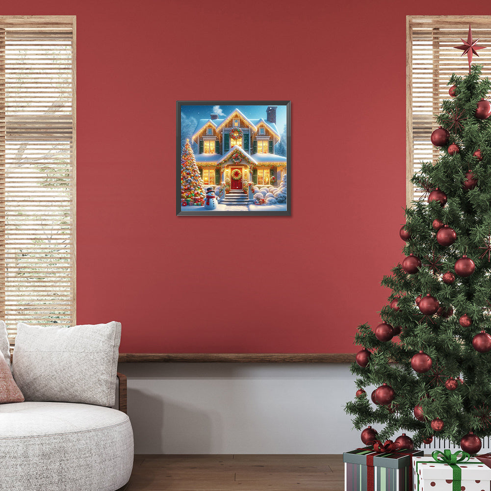 Winter Night Christmas House - Full Round Drill Diamond Painting 30*30CM