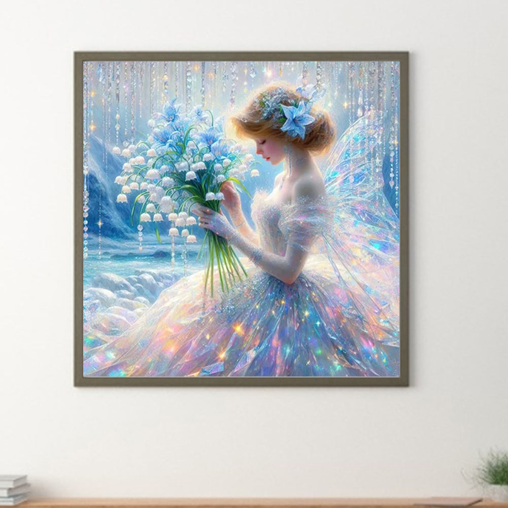 Bouquet Dress Butterfly Wings Girl - Full Round Drill Diamond Painting 40*40CM