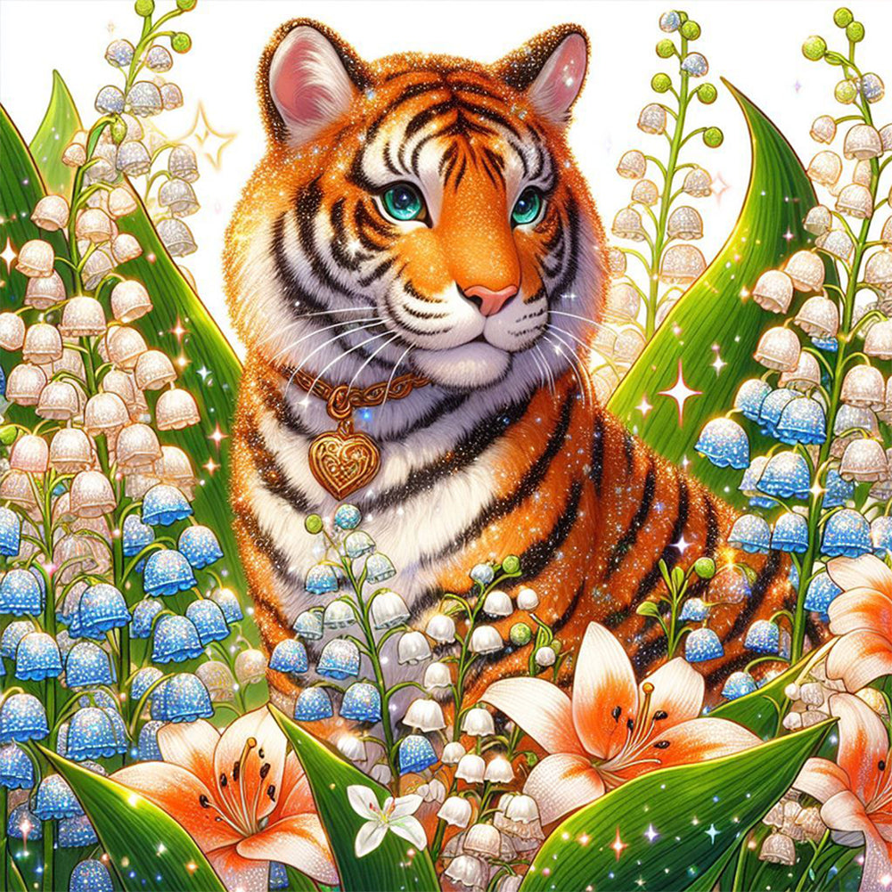 Tiger And Flowers - Full Round Drill Diamond Painting 30*30CM