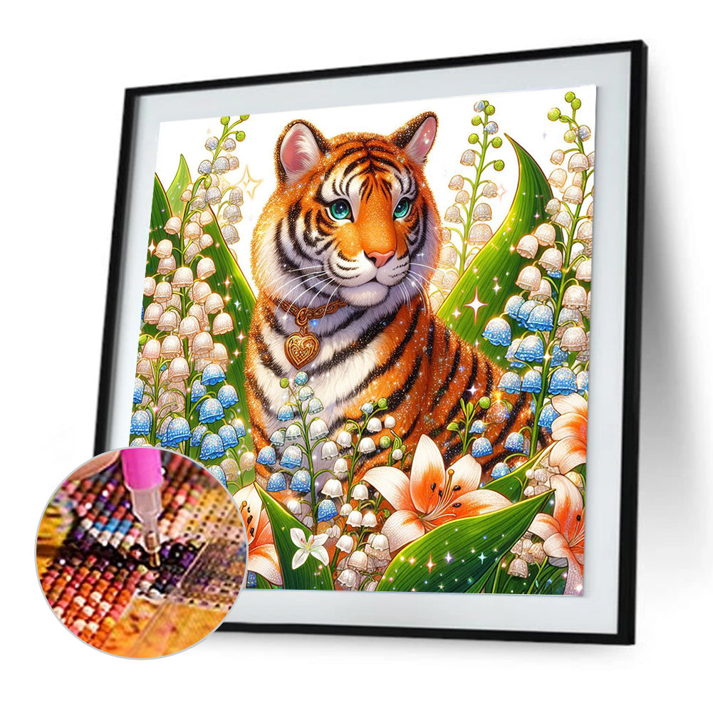 Tiger And Flowers - Full Round Drill Diamond Painting 30*30CM