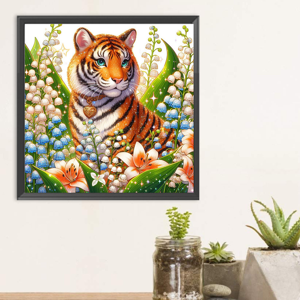 Tiger And Flowers - Full Round Drill Diamond Painting 30*30CM