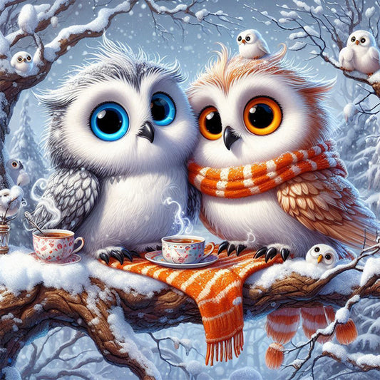 Winter Owl - Full Round Drill Diamond Painting 30*30CM