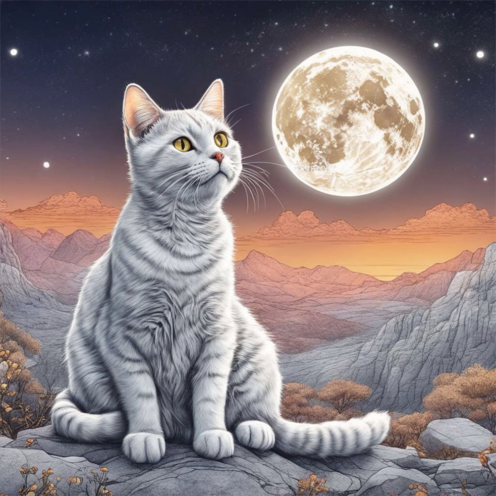 Moon Cat - Full Round Drill Diamond Painting 30*30CM