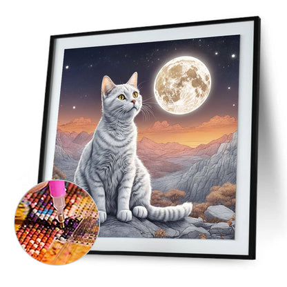 Moon Cat - Full Round Drill Diamond Painting 30*30CM