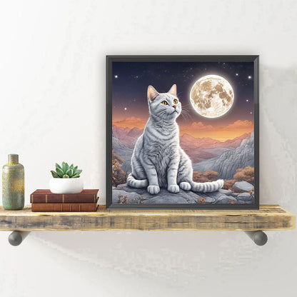 Moon Cat - Full Round Drill Diamond Painting 30*30CM