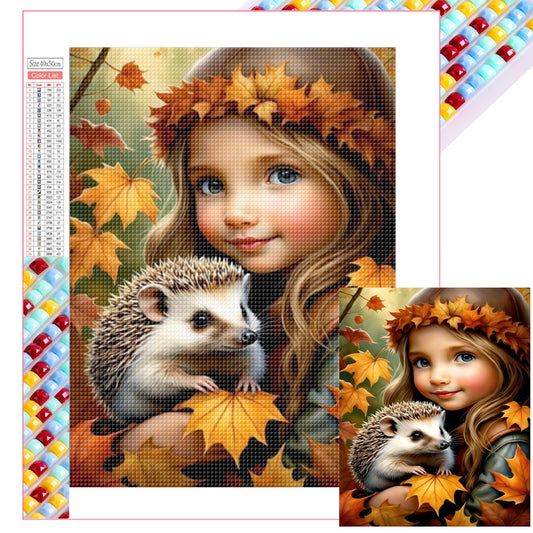 Girl Holding A Hedgehog - Full Square Drill Diamond Painting 40*50CM