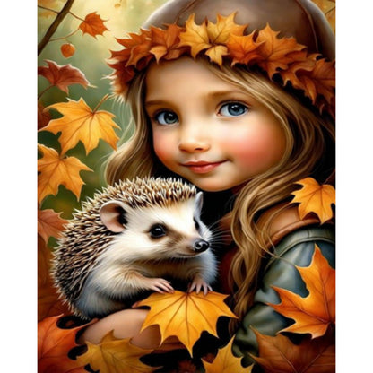 Girl Holding A Hedgehog - Full Square Drill Diamond Painting 40*50CM