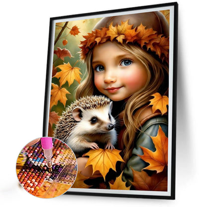 Girl Holding A Hedgehog - Full Square Drill Diamond Painting 40*50CM