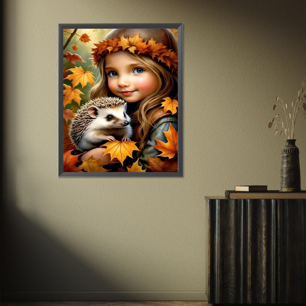 Girl Holding A Hedgehog - Full Square Drill Diamond Painting 40*50CM