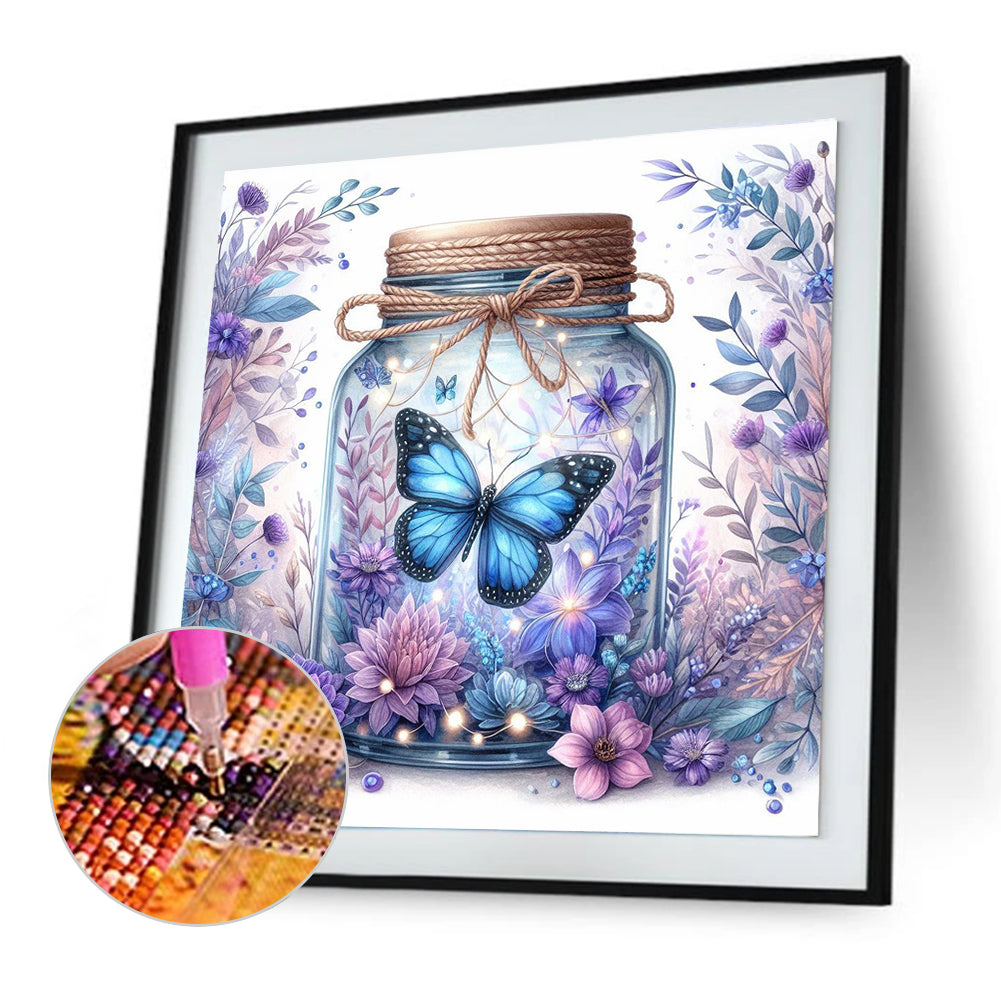 Purple Flower Vase With Butterfly - Full Round Drill Diamond Painting 30*30CM