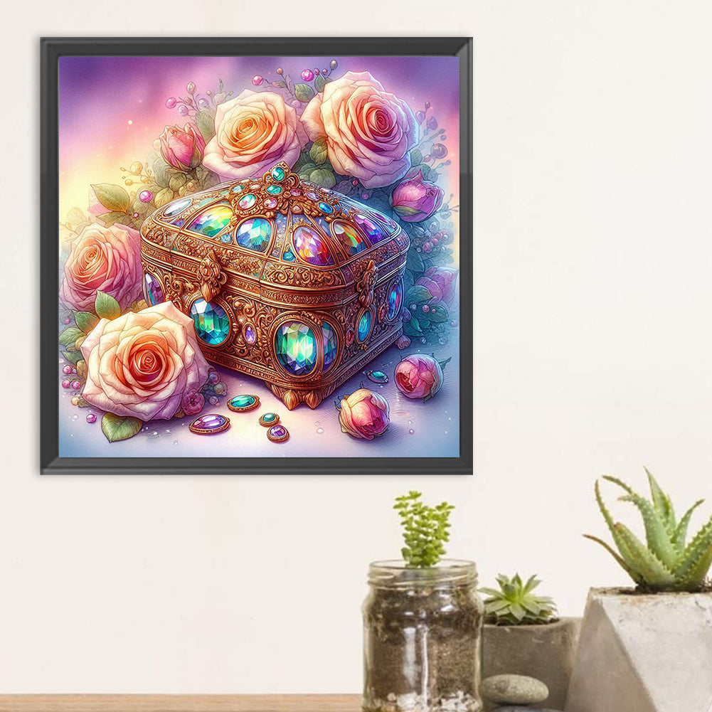 Rose Treasure Box - Full Round Drill Diamond Painting 30*30CM