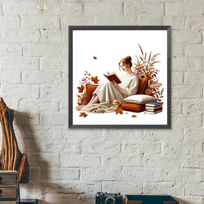 Girl Reading A Book - Full Round Drill Diamond Painting 40*40CM