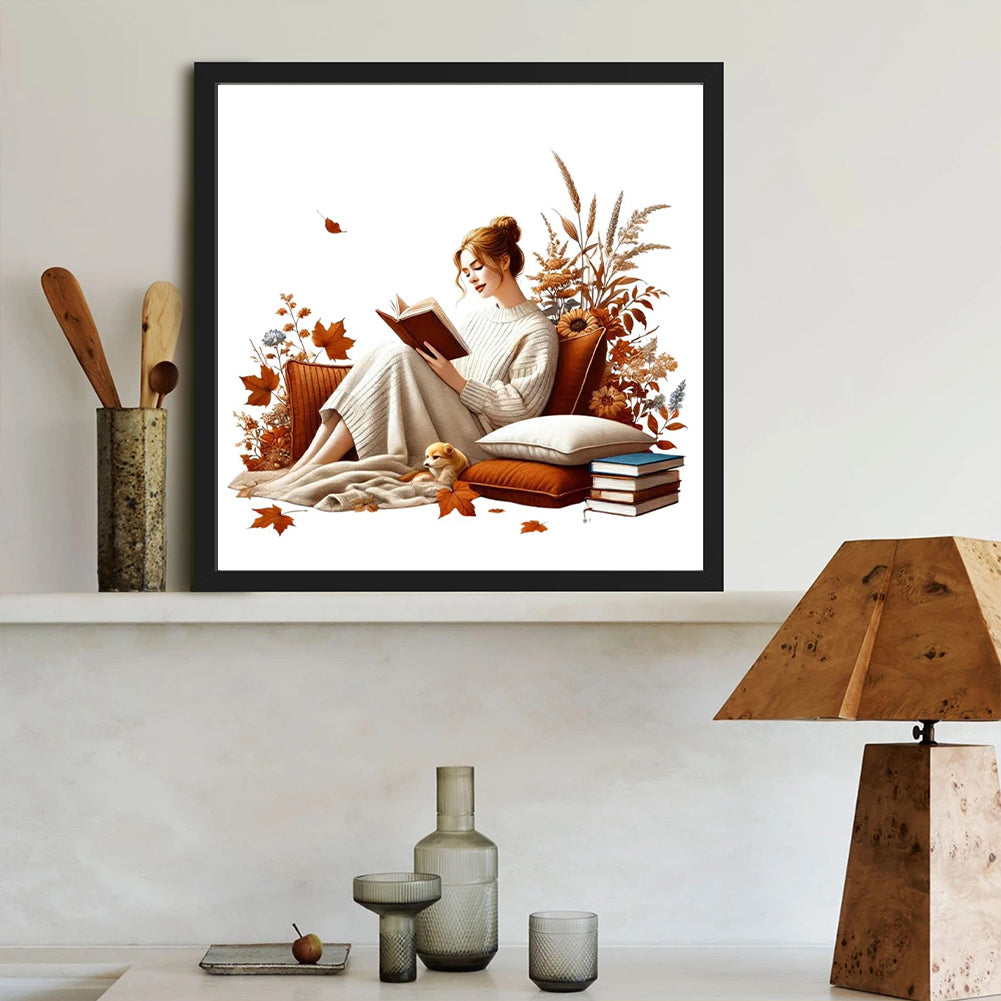 Girl Reading A Book - Full Round Drill Diamond Painting 40*40CM