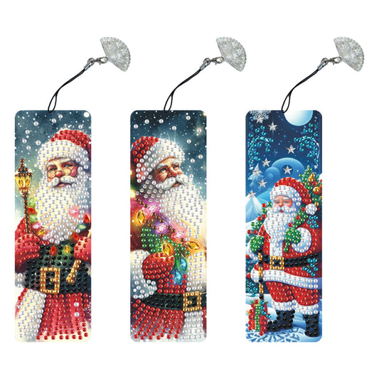 3Pcs Special Shape Christmas Santa Claus Diamond Painting Bookmark for Bookworms