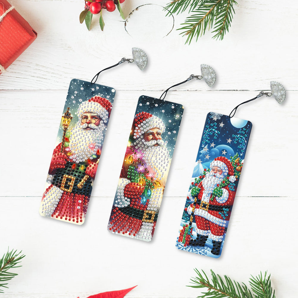 3Pcs Special Shape Christmas Santa Claus Diamond Painting Bookmark for Bookworms