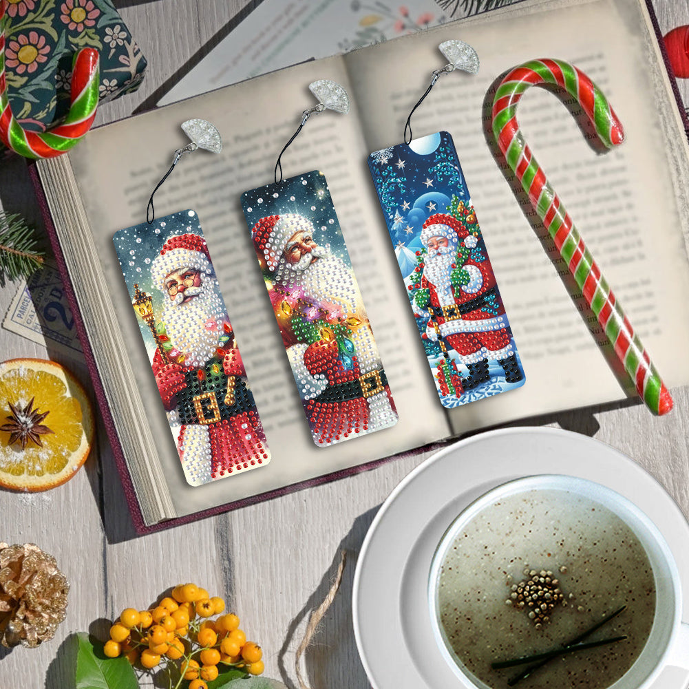 3Pcs Special Shape Christmas Santa Claus Diamond Painting Bookmark for Bookworms