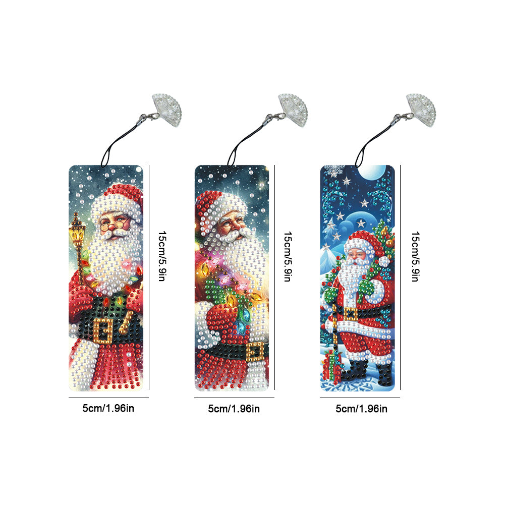 3Pcs Special Shape Christmas Santa Claus Diamond Painting Bookmark for Bookworms