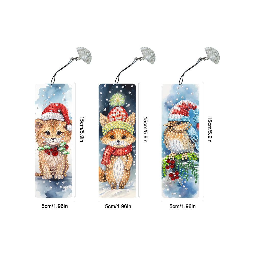 3Pcs Special Shape Christmas Animals Diamond Painting Bookmark for Bookworms