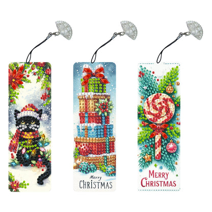 3Pcs Special Shape Merry Christmas Diamond Painting Bookmark for Bookworms