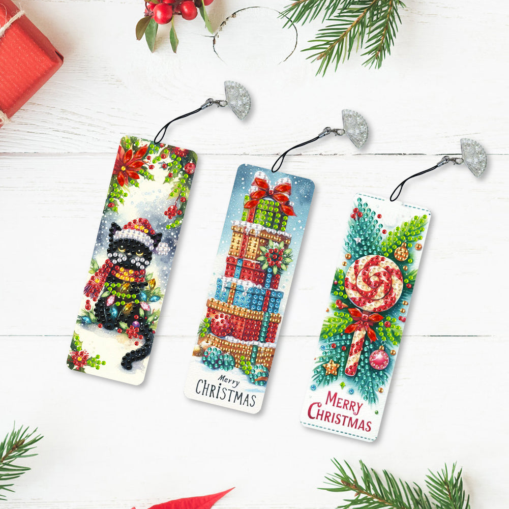 3Pcs Special Shape Merry Christmas Diamond Painting Bookmark for Bookworms