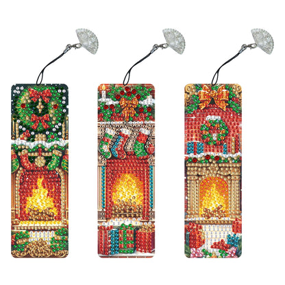 3Pcs Special Shape Christmas Fireplace Diamond Painting Bookmark for Bookworms