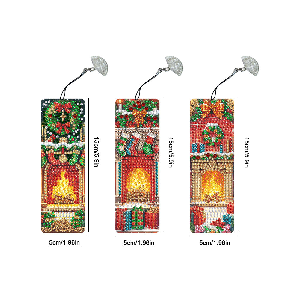 3Pcs Special Shape Christmas Fireplace Diamond Painting Bookmark for Bookworms