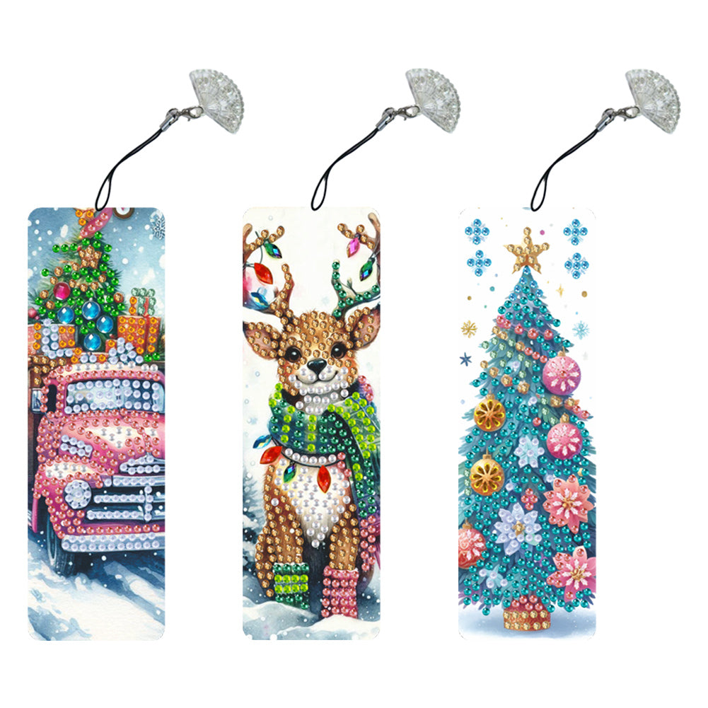 3Pcs Special Shape Christmas Tree Elk Truck Diamond Painting Bookmark