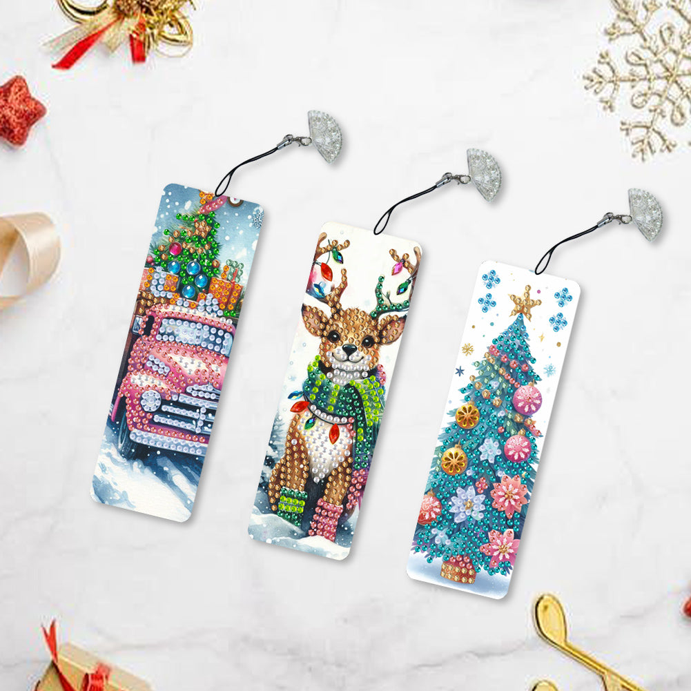 3Pcs Special Shape Christmas Tree Elk Truck Diamond Painting Bookmark