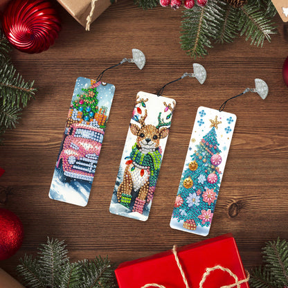 3Pcs Special Shape Christmas Tree Elk Truck Diamond Painting Bookmark