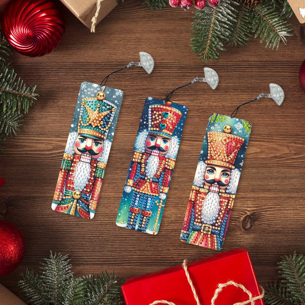 3Pcs Special Shape Christmas Nutcracker Diamond Painting Bookmark for Bookworms