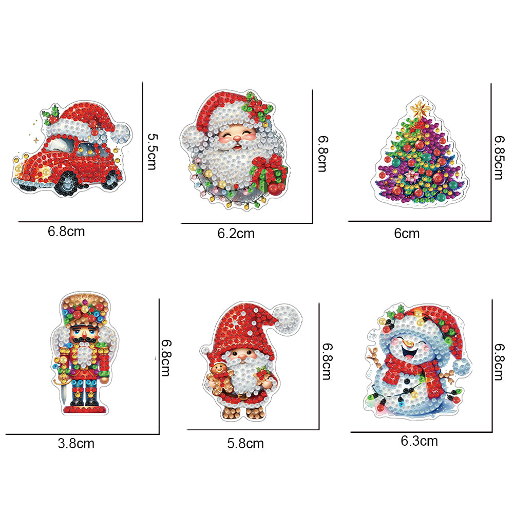 6Pcs Acrylic Christmas Fridge Stickers Diamond Art Magnets Decals for Home Decor