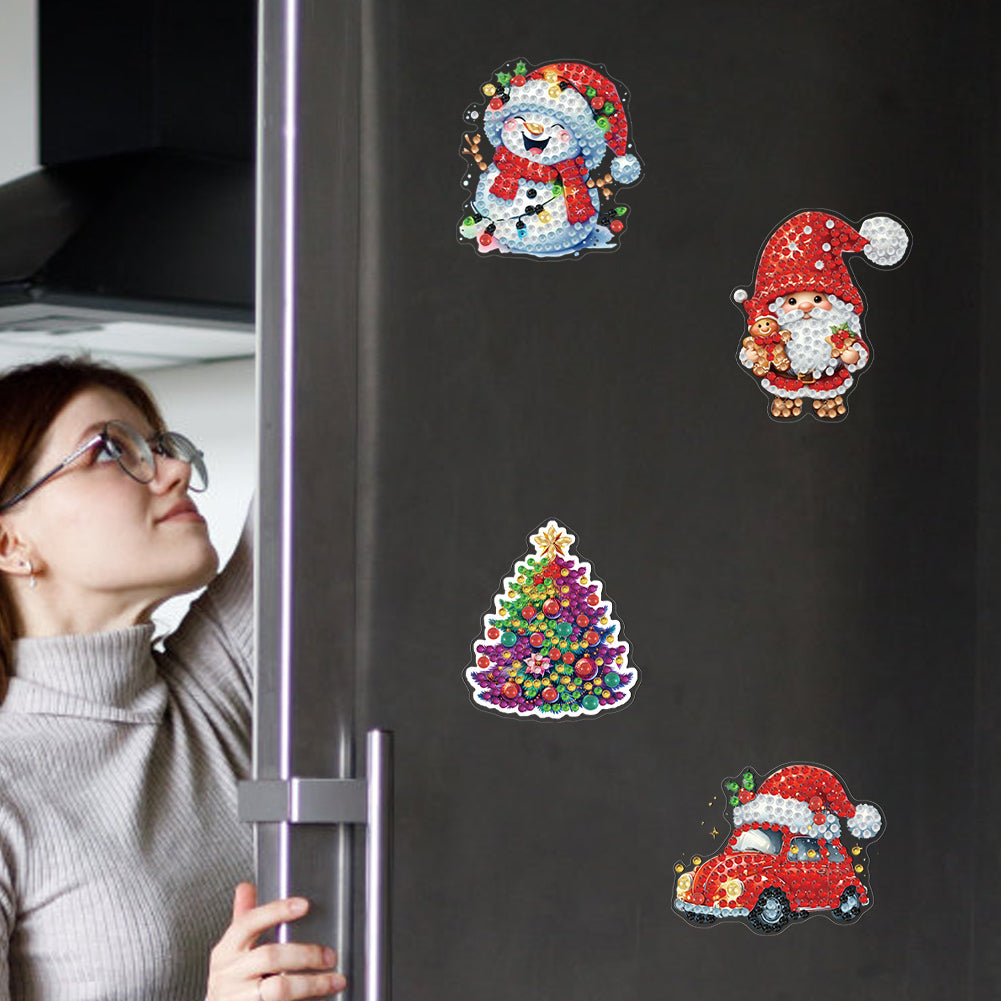 6Pcs Acrylic Christmas Fridge Stickers Diamond Art Magnets Decals for Home Decor