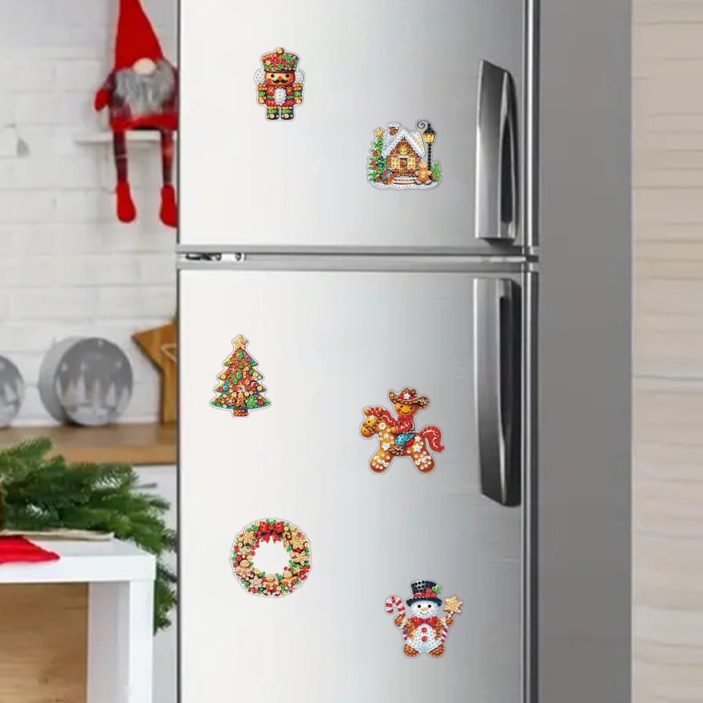 6Pcs Acrylic Christmas Cookies Fridge Stickers Diamond Art Magnets Decals