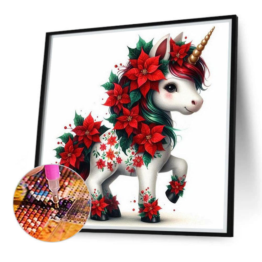 Christmas Unicorn - Full Round Drill Diamond Painting 30*30CM