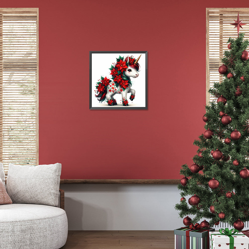 Christmas Unicorn - Full Round Drill Diamond Painting 30*30CM