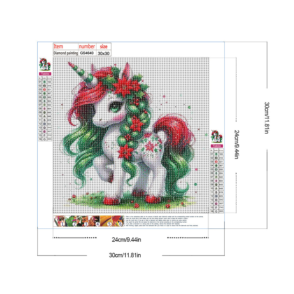 Christmas Unicorn - Full Round Drill Diamond Painting 30*30CM