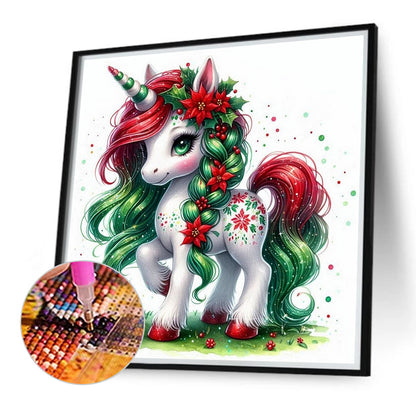 Christmas Unicorn - Full Round Drill Diamond Painting 30*30CM